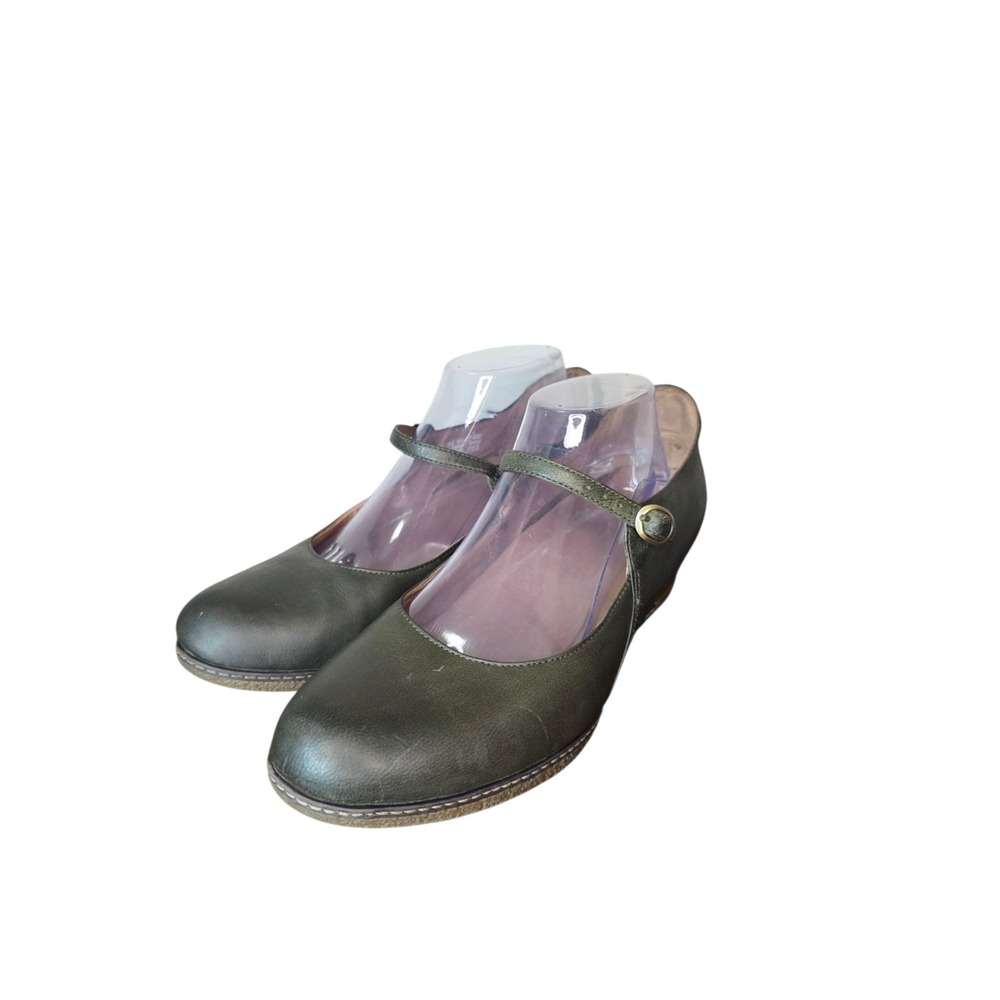 Dansko Loralie Mary Jane Wedge Shoes Green Leather Comfort Womens 10